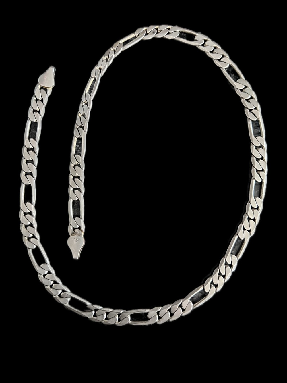 Italy  Figaro Chain 19” Necklace needs clasp vintage heavy matte silver links